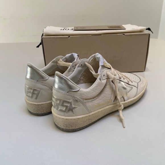Golden Goose Ball Star Sneaker White Leather/Silver/Gold sz 37 New in Box - Picture 11 of 12